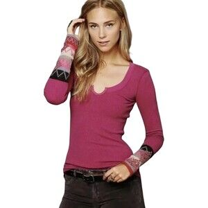 Free People Thermal Top sz L RARE Crochet Kombucha Cuff ASO Vampire Diaries Pink
